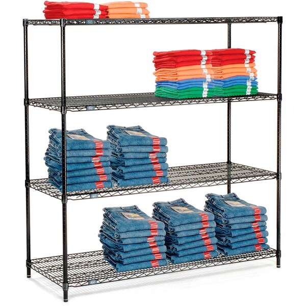Nexel Black Epoxy, 4 Tier, Wire Shelving Starter Unit, 72W x 24D x 54H 24725B - main